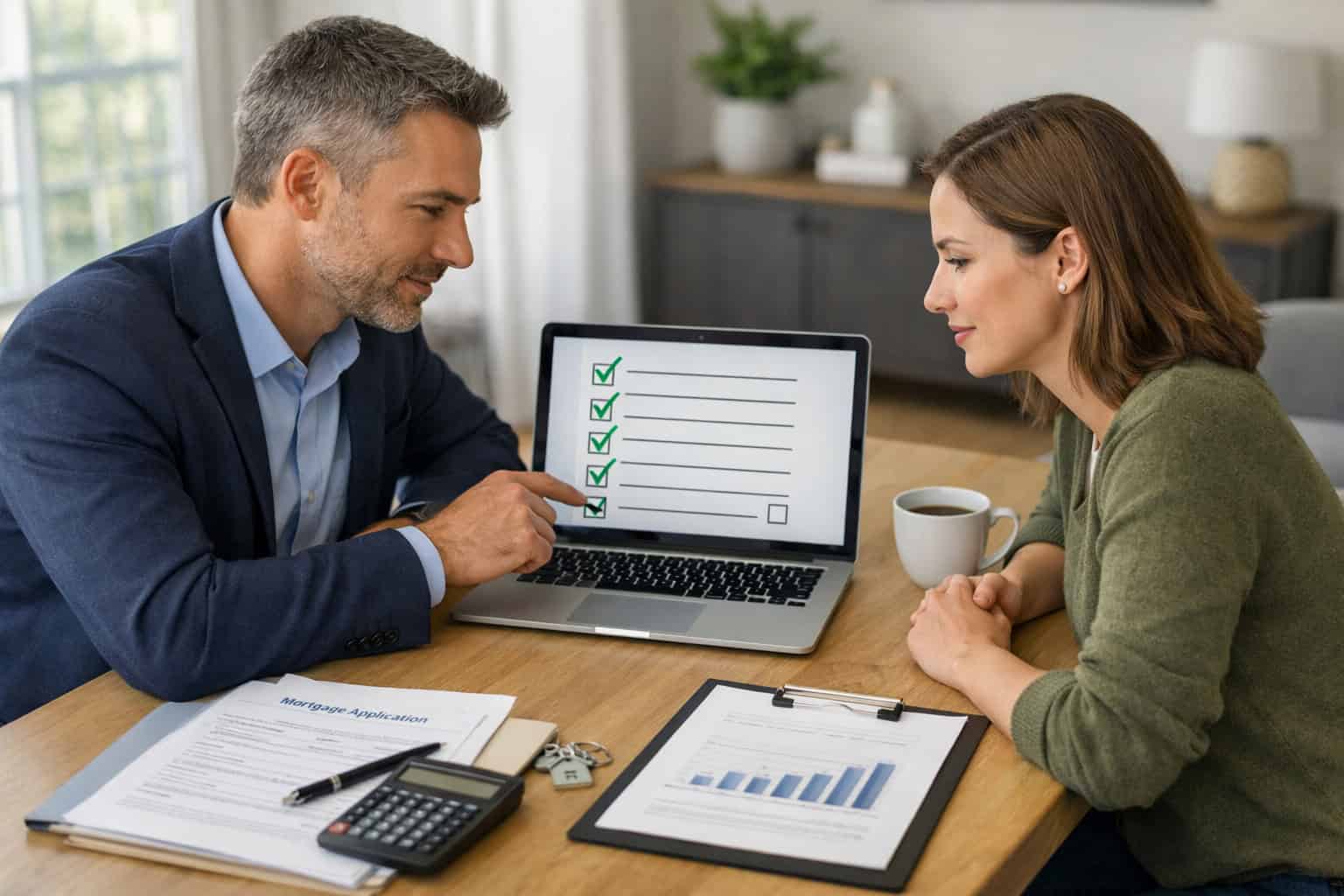 Mortgage broker in Franklin TN reviewing loan documents with buyers to prevent closing delays