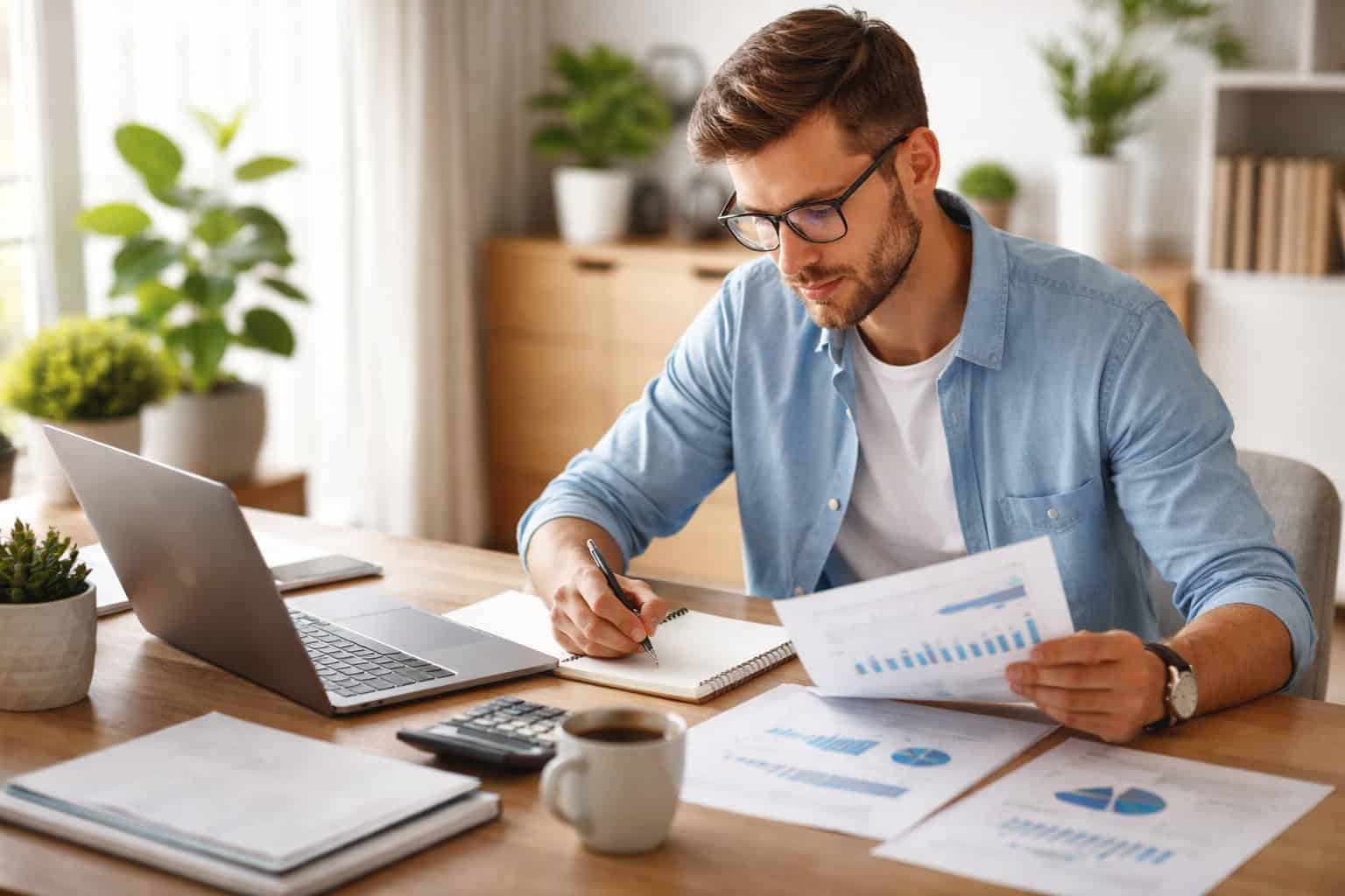 Self-employed homebuyer reviewing income documents with a mortgage broker in Franklin TN